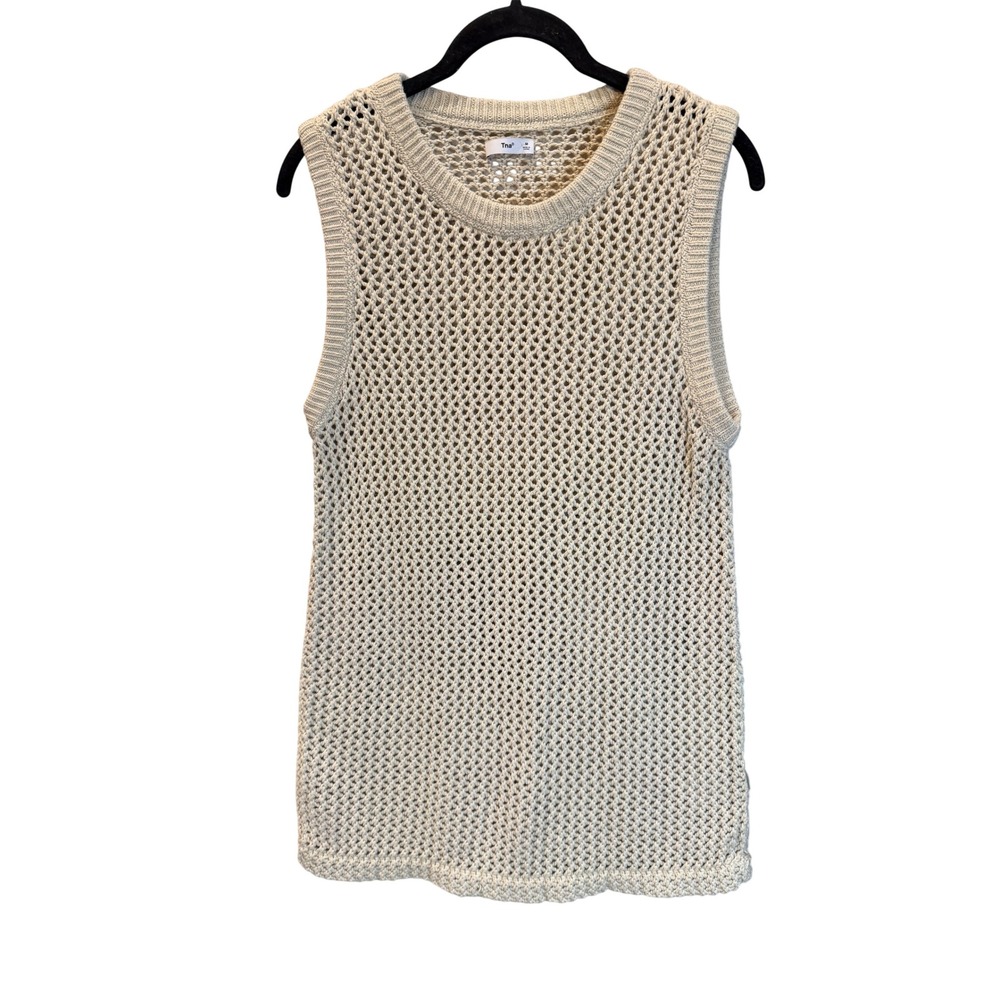 Tna Aritzia Open Knit Sweater Vest Cream Beige Crochet Sleeveless Top Medium